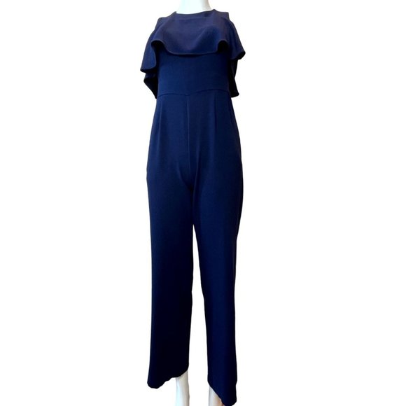 Vince Camuto Womens Jumpsuit Romper Sleeveless Round Neck Ruffle Navy Size 4P - Picture 1 of 8